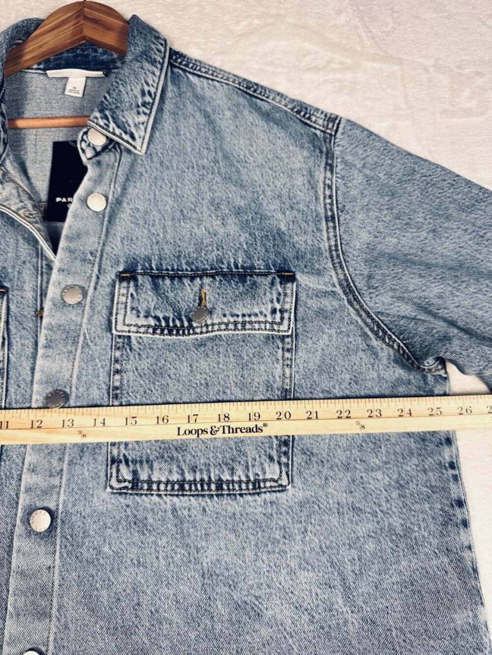 Parke Target Denim Shacket Shirt Jacket Light Wash Oversized Button Front Sz XL - Picture 14 of 16